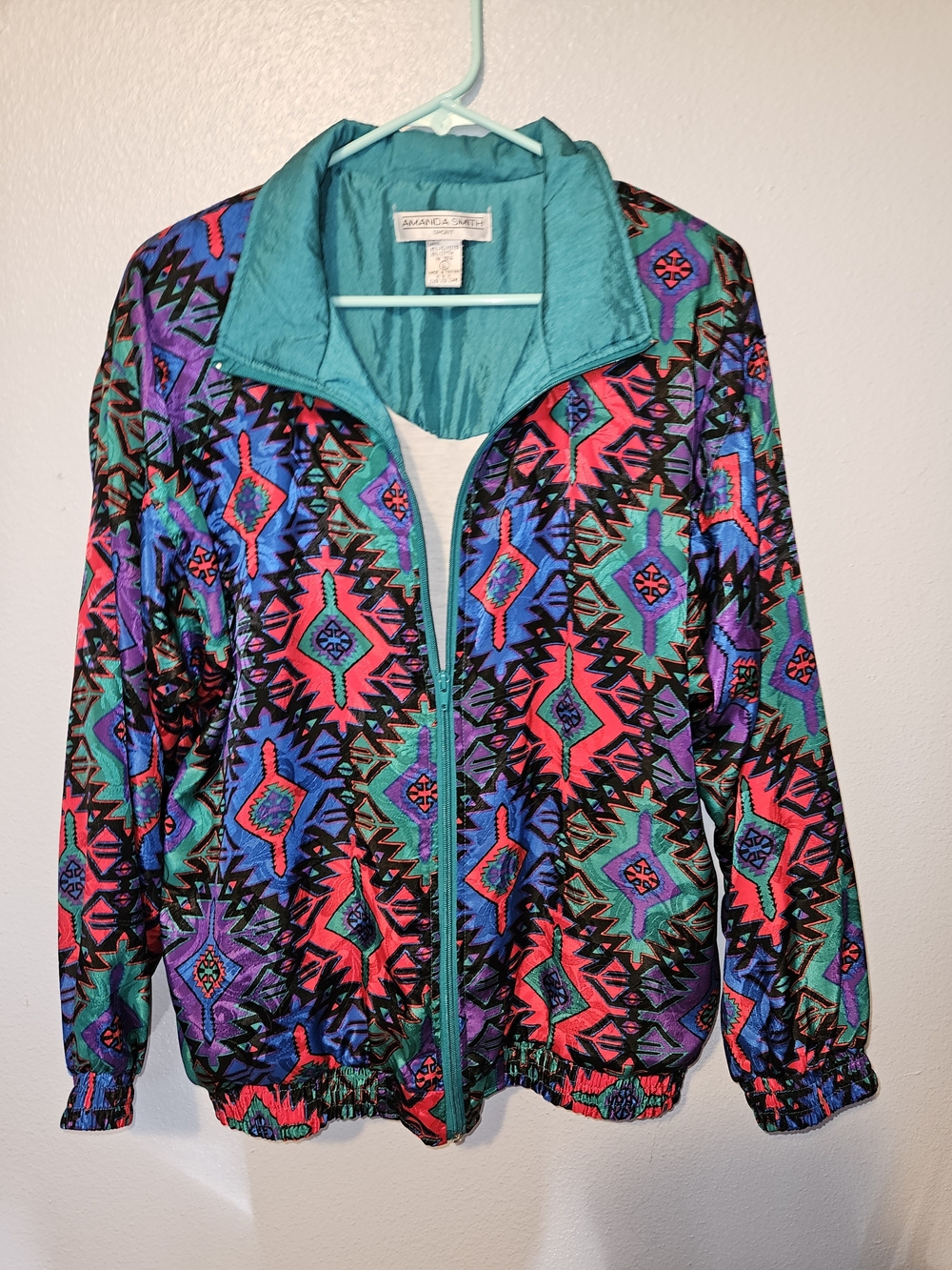Amanda Smith Multicolor Aztec Bomber Jacket with Teal Lining